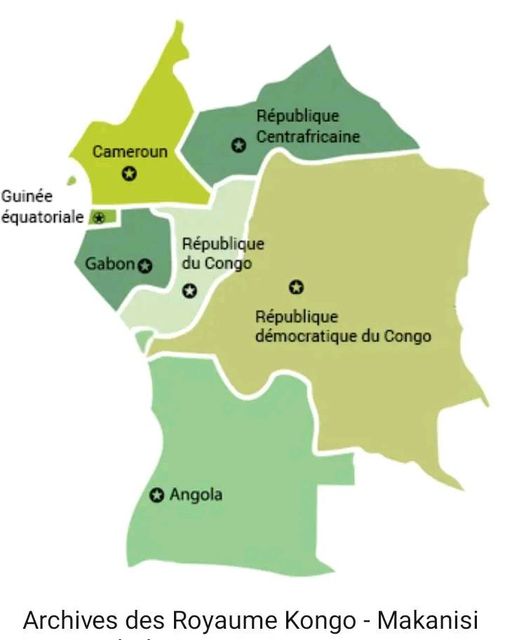 Peut être une image de carte et texte qui dit ’Cameroun République Centrafricaine Guinée équatoriale Gabon* République du Congo République démocratique du Congo * Angola Archives des Royaume Kongo Makanisi’